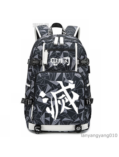 Hot Style Kimetsu no Yaiba USB Anime School Bag Laptop Notebook Backpack Black