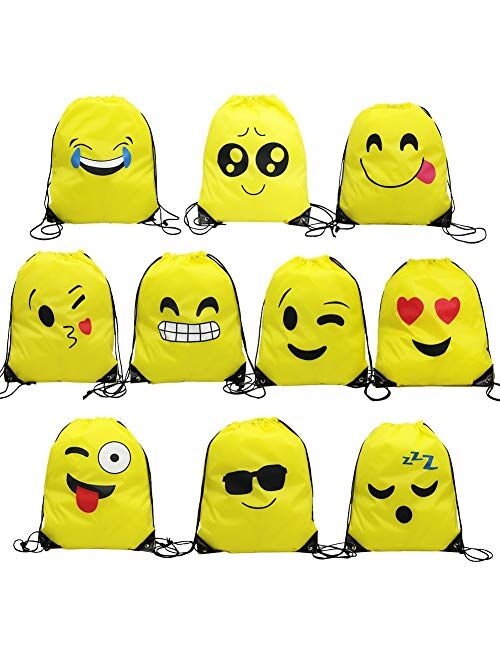 Magift Emoji Drawstring Backpack, Surprise Favourite Party Gift Bag (10 Pack)