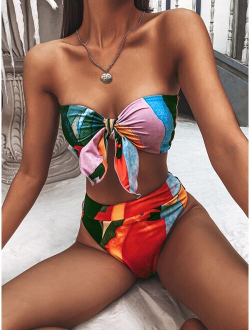 Shein Allover Graphic High Waisted Bikini Swimsuit