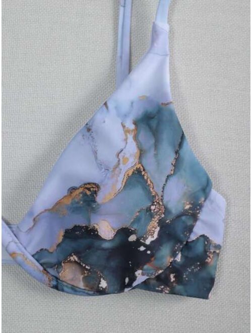 Shein 3pack Water Colour Underwire Bikini Swimsuit & Beach Skirt