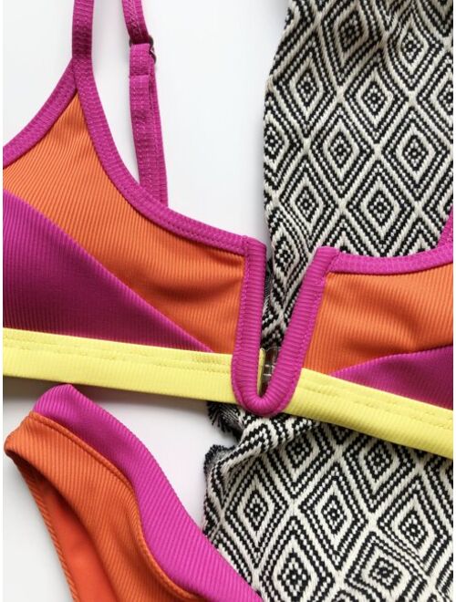 Shein Colorblock Rib V Wired Bikini Swimsuit