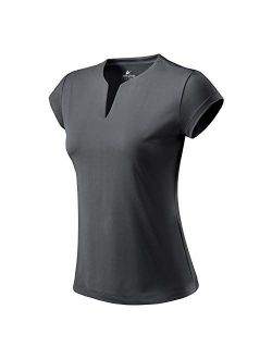 Tennis Shirts for Women Short Sleeves, Solid Golf T Shirts V-Neck Running Shirts