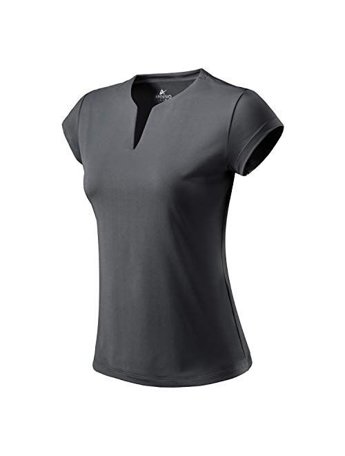 ANIVIVO Tennis Shirts for Women Short Sleeves, Solid Golf T Shirts V-Neck Running Shirts