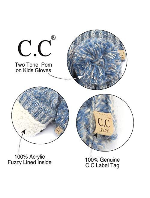 C.C Kids Pompom Ribbed Knit Children Fleece Lining Children Mittens Gloves (MT-23 KIDS) (MT-24 KIDS) (MT-25 KIDS)