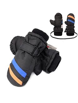 F Flammi Toddler Kids Snow Mittens with String Waterproof Ski Mittens Thinsulate Winter Gloves for Baby Girls Boys