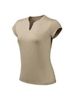 Tennis Shirts for Women Short Sleeves, Solid Golf T Shirts V-Neck Runnin