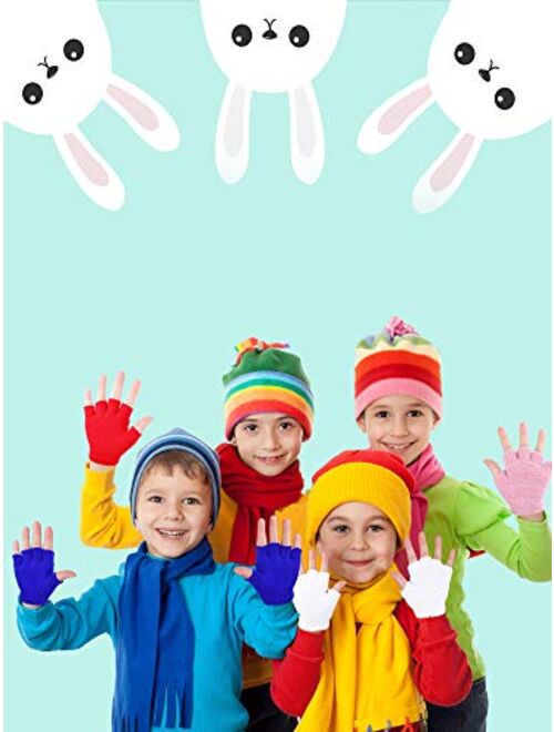 6 Pairs Convertible Fingerless Gloves Warm Knit Glove with Mitten Cover for Kids of 4-11 Years Old
