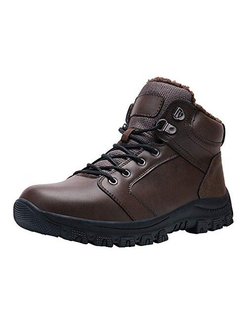 UMYOGO Mens Leather Snow Boots Ankle Sneakers High Top Winter Shoes with Fur Lining