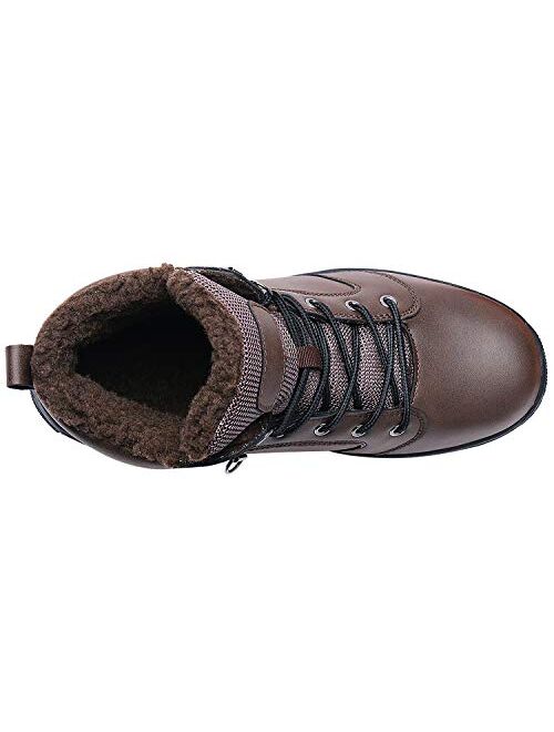 UMYOGO Mens Leather Snow Boots Ankle Sneakers High Top Winter Shoes with Fur Lining