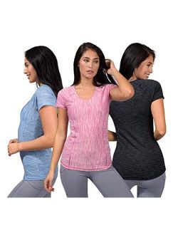 Athletic Fit Performance Tops 3 Pack - Moisture Wicking Yoga Top Workout Shirts for Women