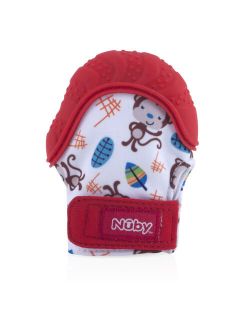 Nuby Teething Mitten with Hygienic Travel Bag, Red Monkey