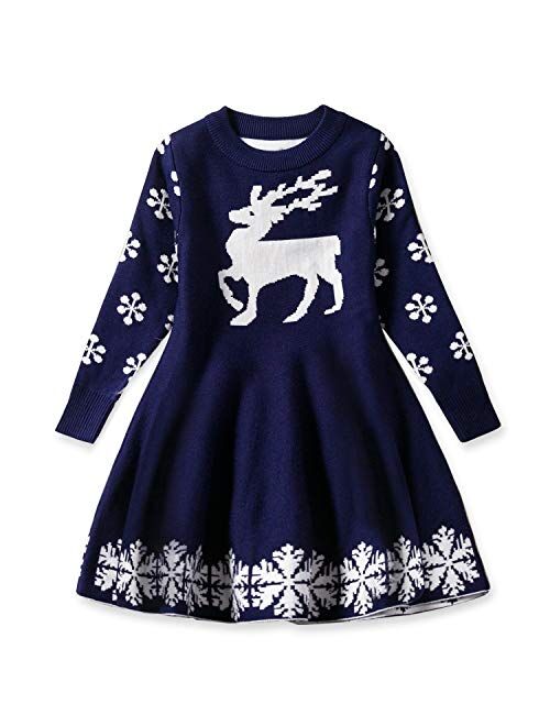 NNJXD Girls Long Sleeve Autumn Winter Knit Sweater Christmas Dress Casual Wear