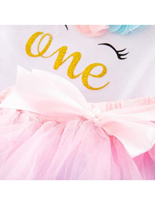 NNJXD Baby Girls 1st Birthday Unicorn Outfits Set Rainbow Tutu Skirt+ Unicorn T-Shirt+ Flower Headband
