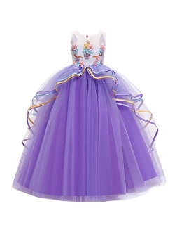 Girls Unicorn Dress Rainbow Fancy Princess Costume Tulle Party Dresses