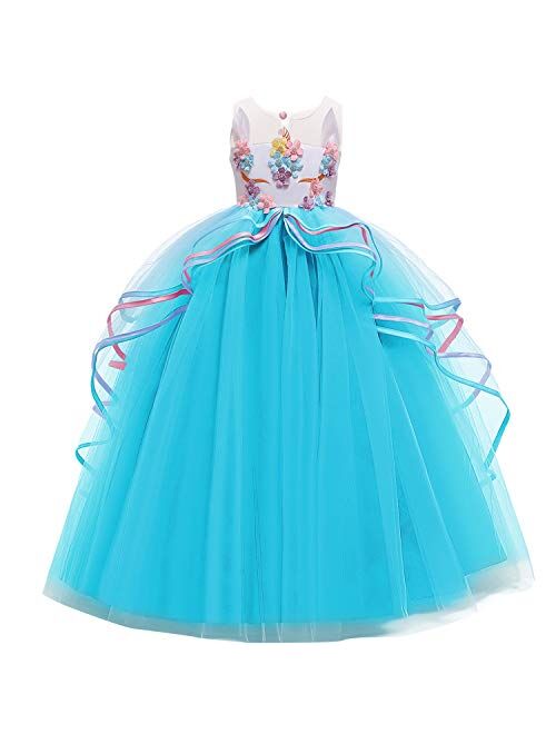 NNJXD Girls Unicorn Dress Rainbow Fancy Princess Costume Tulle Party Dresses