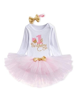 Baby Girl 1st Birthday Party Outfits Romper Shorts Headband 3pcs Skirt Sets