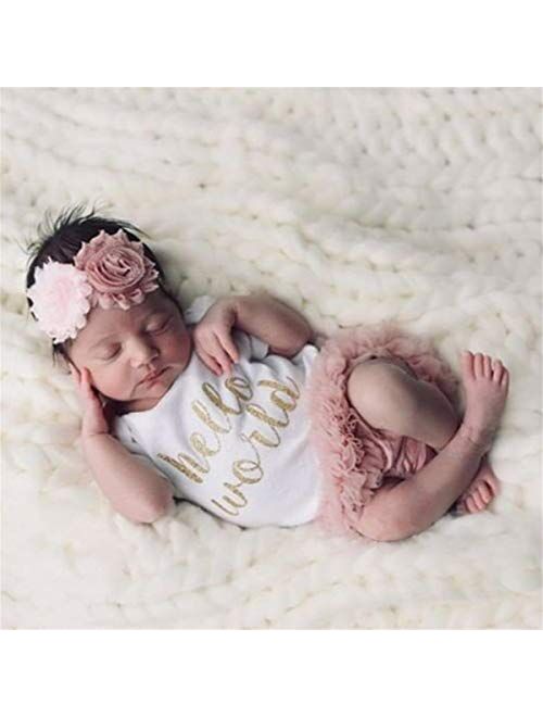 NNJXD Baby Girl 1st Birthday Party Outfits Romper Shorts Headband 3pcs Skirt Sets