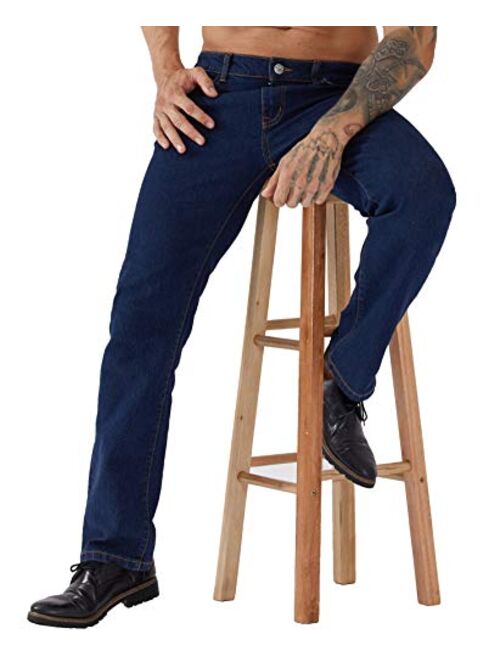 ZLZ Regular Fit Denim Jeans for Men, Mens 5-Pockets Classic Straight Leg Jean Pants