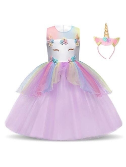 Flower Girls Unicorn Costume Pageant Princess Party Dress