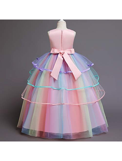 NNJXD Flower Girls Unicorn Costume Pageant Princess Party Dress