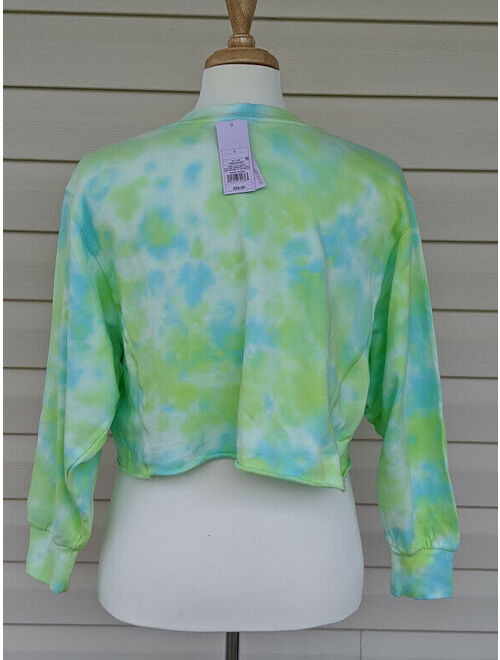 Wild Fable Women's Cropped Top Tie Die Green Sweatshirt, Distressed Size Large