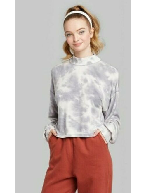 X-Small Gray Women's Mock Turtleneck Tie-Dyed Cropped Sweatshirt - Wild Fable