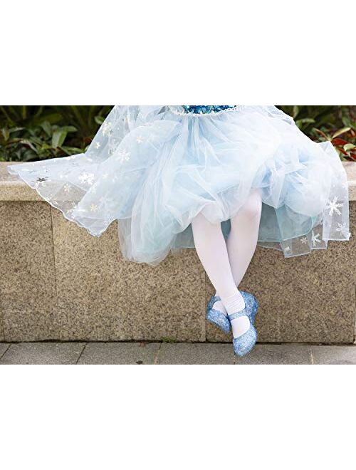 Frozen Inspired Elsa Costumes Flats Shoes, Snow Queen Princess Birthday Sandals for Little Girls, Toddler or Kids