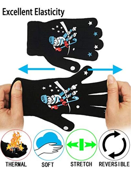 Kids Gloves, Magic Stretch Gloves 8 Pairs, Children Anti-Slip Full Fingers Knitted Winter Glove for Boys and Girls