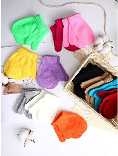 Boao 12 Pairs Stretch Full Finger Mittens Knitted Gloves Winter Warm Knitted Magic Mittens for Kids Supplies