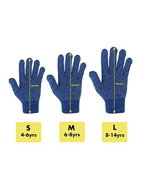 MIG4U Kid's Winter Gloves Warm Magic Stretch Knitted Glove for Children Teens Boys 3/6 pairs