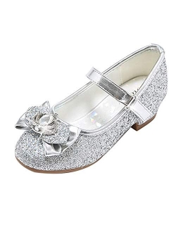 STELLE Girls Mary Jane Glitter Low Heel Princess Flower Dress Pump Shoes
