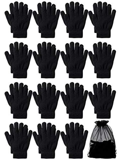 URATOT 15 Pairs Kid's Gloves Warm Knitted Magic Full Fingers Gloves with Mesh Storage Bag for Boys or Girls