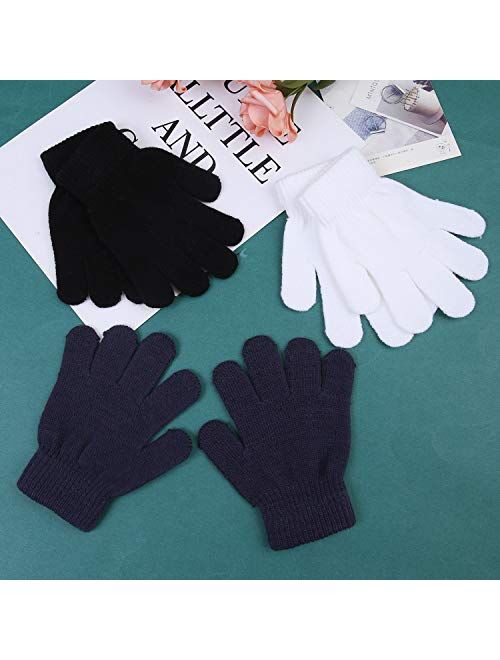 Cooraby 3 Pairs Winter Kids Gloves Warm Stretchy Knitted Magic Gloves Full Finger Mittens