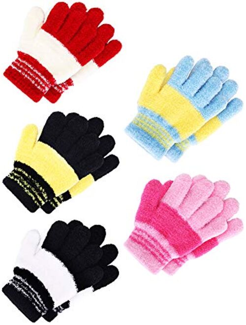 5 Pairs Kids Gloves Full Fingers Gloves Knitted Warm Gloves Winter Mittens for Little Boys and Girls Daily Supplies