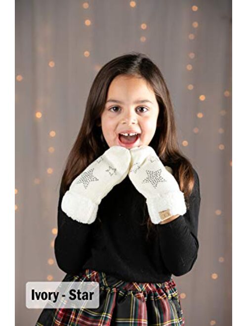 Funky Junque Exclusives Mittens Girls Warm Lined Soft Knit Kid Unisex Pom Gloves