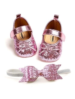 BENHERO Baby Girls Mary Jane Flats with Bowknot Non-Slip Toddler First Walkers Princess Dress Shoes