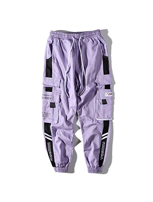 Aelfric Eden Mens Joggers Pants Color Patchwork Multi-Pockets Cargo Pants Outdoor Fashion Casual Pants with Drawstring