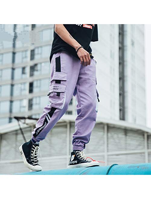 Aelfric Eden Mens Joggers Pants Color Patchwork Multi-Pockets Cargo Pants Outdoor Fashion Casual Pants with Drawstring