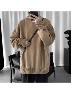 Mens Long Sleeve Van Gogh Printed Cable Knit Sweaters Casual Oversized Sweater Pullover