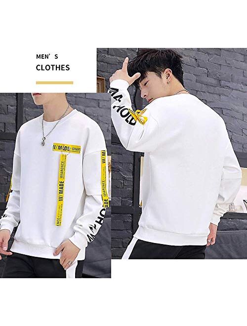 Aelfric Eden Mens Casual Long Sleeve Pullover Sweatshirt Sweaters Lightweight Ribbon Harajuku Cotton Blouse Tops