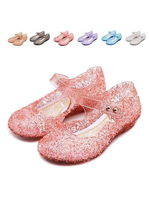Amtidy Frozen Inspired Elsa Flats Mary Jane Dance Party Cosplay Shoes, Snow Queen Princess Birthday Sandals for Little Girls, Toddler