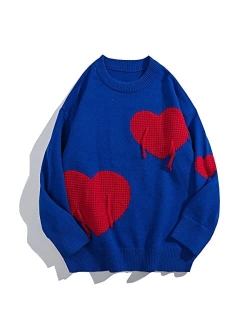 Women's Long Sleeve Blue Flame Bat Sleeve Jumper Oversized Casual Knit Pullover Sweater