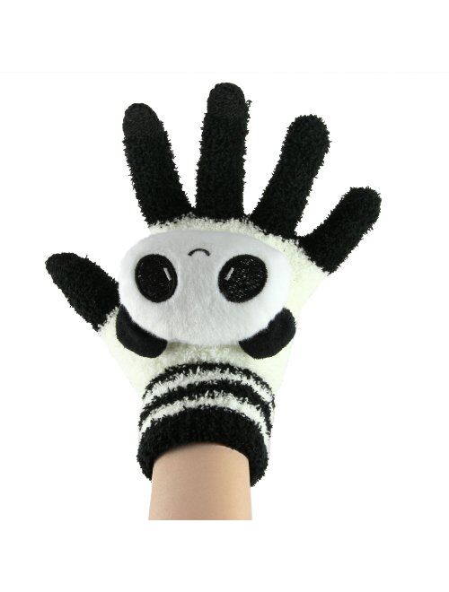 Greenery Cute Winter Wool Touchscreen Gloves Mitten, iPhone Gloves, Texting Gloves for Girls/Ladies, Great Gift for Christmas Day/ New Year (Black White Panda)