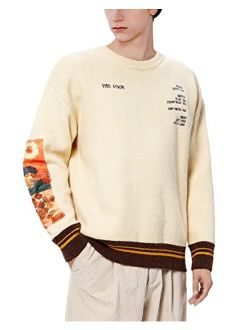 Men Fashion Cartoon Sweater Long Sleeve Crewneck Casual Sweaters Retro Couple Top