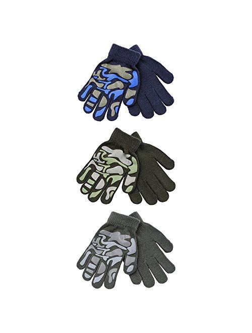 2 Pairs Boys Girls Kids Childrens Grip Gripper Warm Thermal Stretch Magic Gloves Animal, Camo or Football