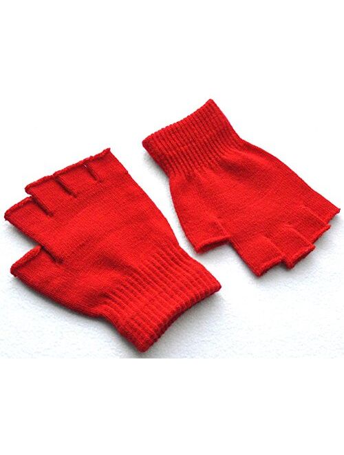 Boys and Girls Fingerless Gloves Winter Solid Knitted Texting Mitten 6" Length
