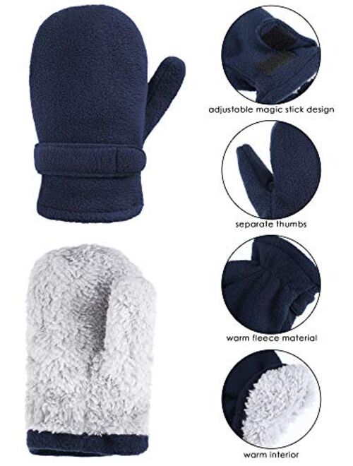 2 Pairs Fleece Mittens Soft Sherpa Gloves Winter Warm Gloves for Boys Girls Cold Weather