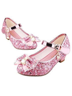 Amtidy Girls Dress Shoes Mary Jane Wedding Party Shoes Glitter Bridesmaids Princess Heels (Toddler/Little Kid/Big Kid)