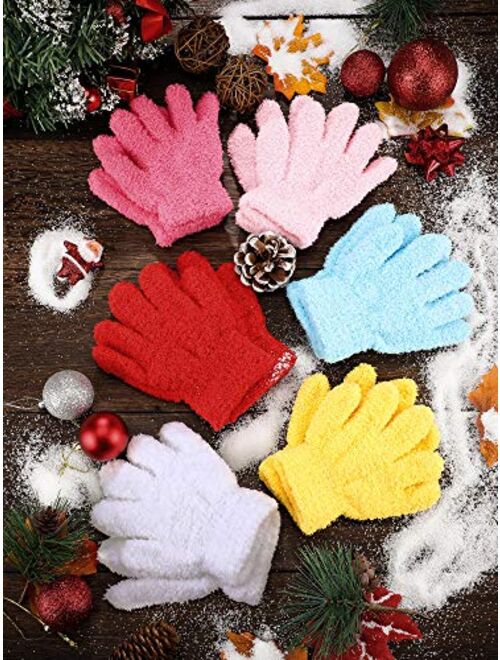 6 Pairs Kids Gloves Full Finger Knitted Thermal Gloves Winter Warm Mitten for 3-8 Years Old Boys Girls