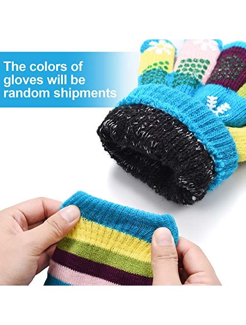 12 Pairs Unisex Kids Gloves Stretch Full Finger Mittens Knitted Gloves Winter Warm Knitted Gloves for Boys and Girls Christmas Giving, Mixed Colors